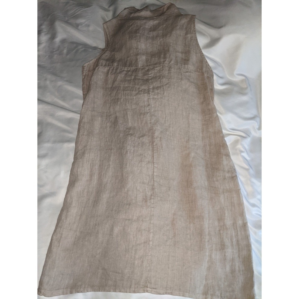 Stella Martini Italy Womens Linen Shift Dress Beige Tie Neck Sleeveless Art A211 - Picture 16 of 16